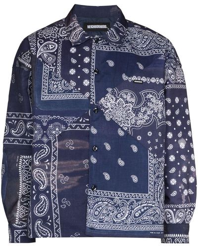 Neighborhood Bandana-print Patchwork Shirt Jacket - Blue
