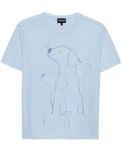 Emporio Armani T-Shirt mit Hunde-Print - Blau