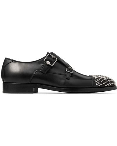 Jimmy Choo Finnion Studded Leather Monk Shoes - Black