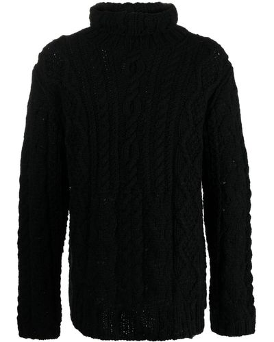 Yohji Yamamoto Roll-neck Chunky-knit Sweater - Black