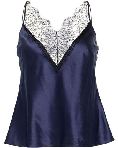 Carine Gilson Lace-detail Silk Pajama Top - Blue