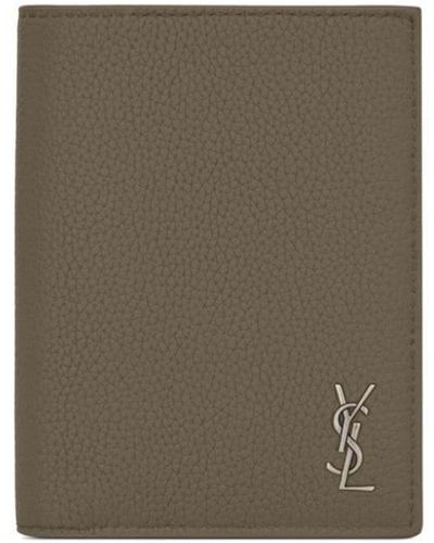 Saint Laurent Ysl-plaque Leather Wallet - Natural