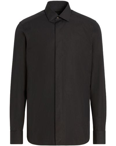 Zegna Cotton-mulberry silk long-sleve shirt - Negro