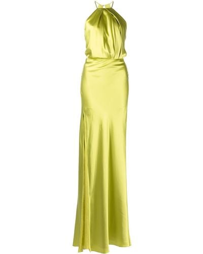 Michelle Mason Pleat-detail Halterneck Dress - Yellow