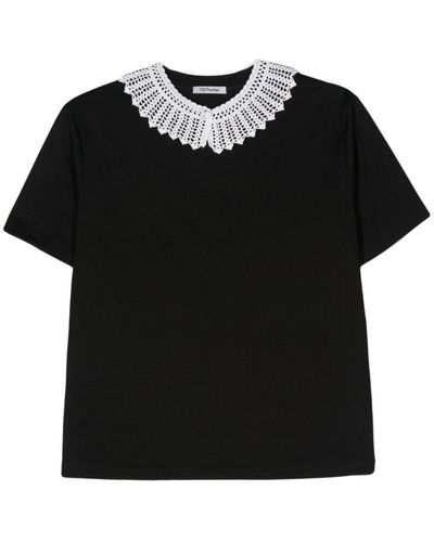 Parlor Crochet-collar Cotton T-shirt - Black