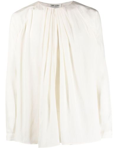 Saint Laurent Chemise drapée en soie - Blanc