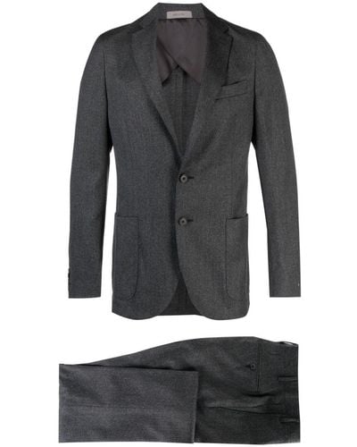 Corneliani Mélange-effect Single-breasted Wool Suit - Black