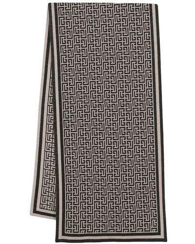 Balmain Monogram-pattern Wool-blend Scarf - Grey