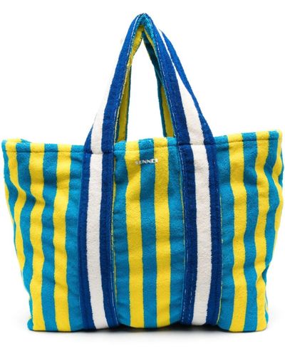 Sunnei Striped Towelling-finish Beach Bag - Blue