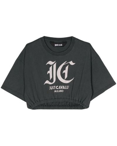 Just Cavalli Cropped-T-Shirt mit Logo-Print - Schwarz