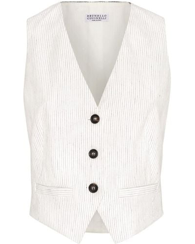 Brunello Cucinelli Pinstripe-pattern Waistcoat - White