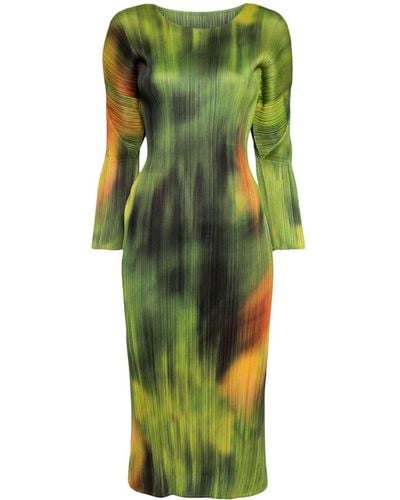 Pleats Please Issey Miyake Printed Pleated Midi Dress - Green