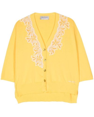 ERMANNO FIRENZE Floral-embroidered Knitted Cardigan - Yellow