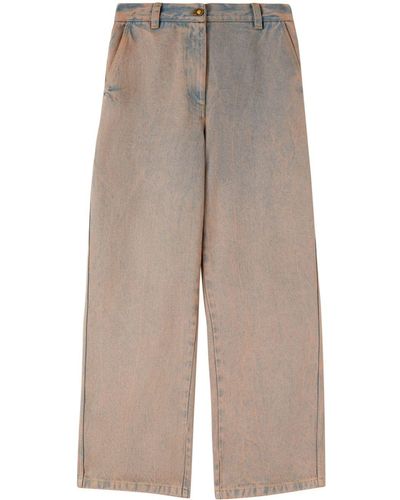 Palm Angels Wide Leg Jeans With Embroidery - Natural
