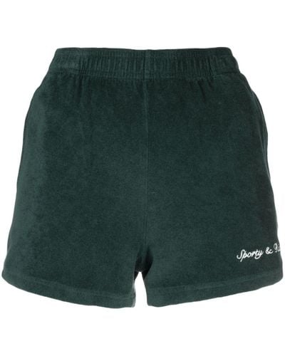Sporty & Rich Logo-embroidered Terry-cloth Track Shorts - Green