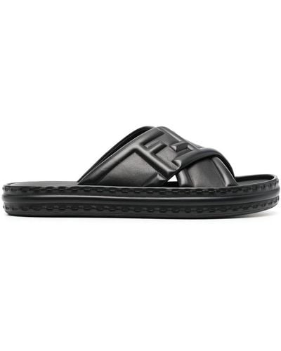 Fendi Ff Logo-embossed Slide Sandals - Black