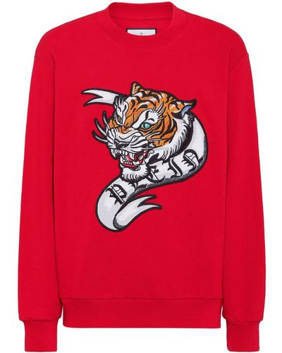 Philipp Plein Tattoo Tiger-embroidered Sweatshirt - レッド