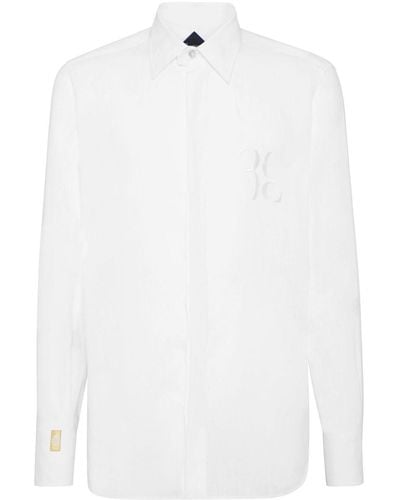 Billionaire Monogram-embroidered Linen Shirt - White