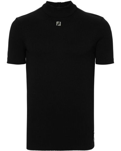 Fendi T-shirt Met Logoplakkaat - Zwart