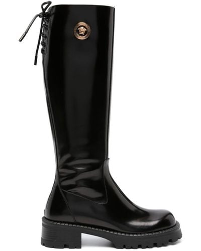 Versace Embellished Glossed-leather Knee Boots - Black