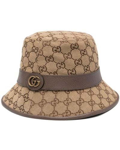 Gucci Logo-pattern Cotton-blend Bucket Hat - Brown