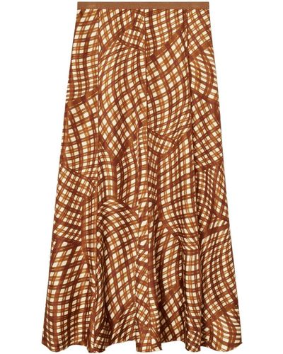 Tory Burch Abstract-pattern Print Silk Pleated Skirt - Natural