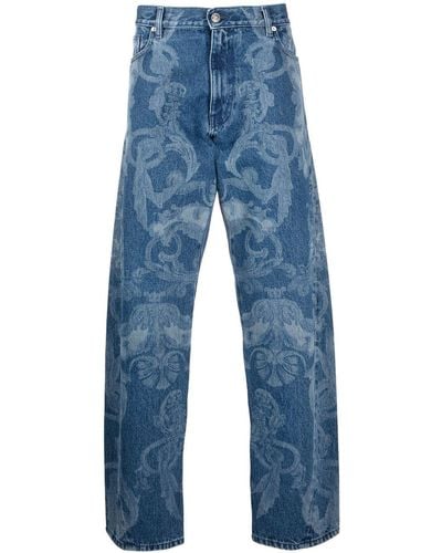 Versace Silver Baroque Straight-leg Jeans - Blue