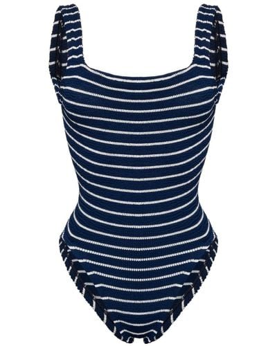 Hunza G Striped Seersucker Swimsuit - Blue