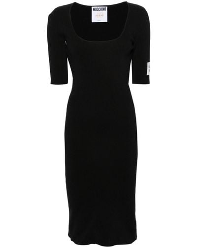 Moschino Square-neck Ribbed Midi Dress - Black