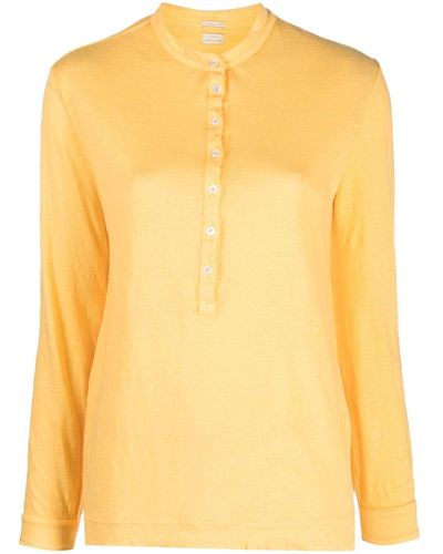 Massimo Alba Java Linen Henley Shirt - Yellow