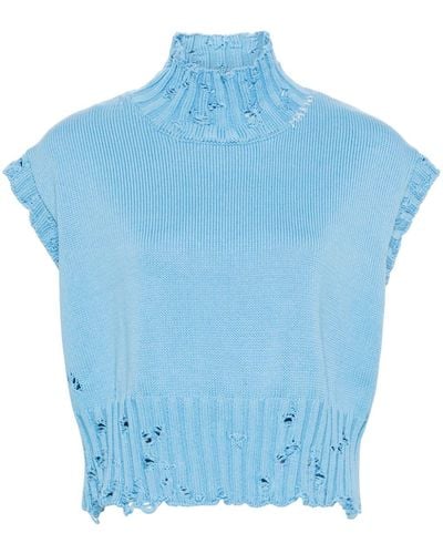 Marni Distressed Roll-neck Top - Blue