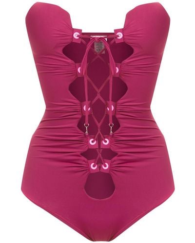 Amir Slama Lace Up Detail Swimsuit - Pink