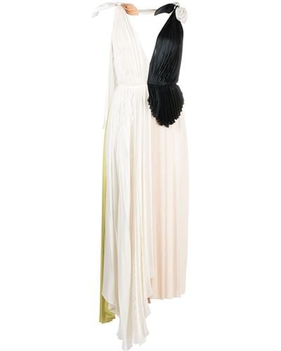 Victoria Beckham Asymmetric Pleated Maxi Dress - White