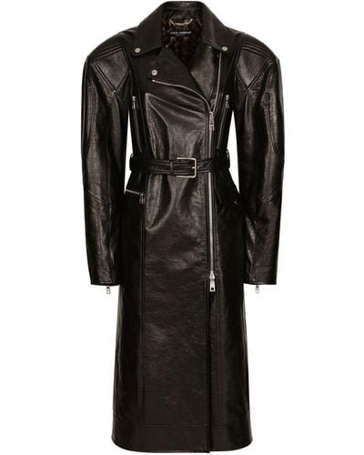 Dolce & Gabbana Manteau en cuir à taille ceinturée - Noir