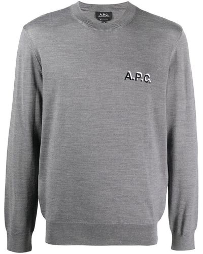 A.P.C. Embroidered Logo Wool-blend Sweatshirt - Gray