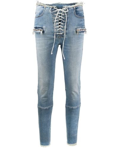 Unravel Project Mid-rise Laced Skinny Jeans - Blue