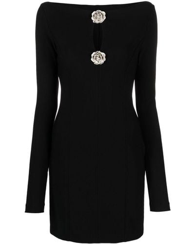 Blumarine Rose-brooch-detail Mini Dress - Black