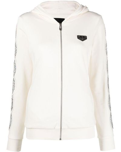 Philipp Plein Crystal Cable Embellished Hoodie - Natural