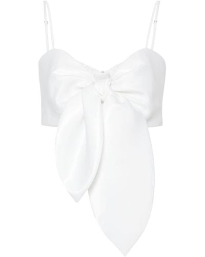 Nissa Knotted Taffeta Crop Top - White