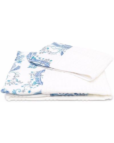 Etro Home Set di 2 asciugamani con stampa a fiori - Bianco