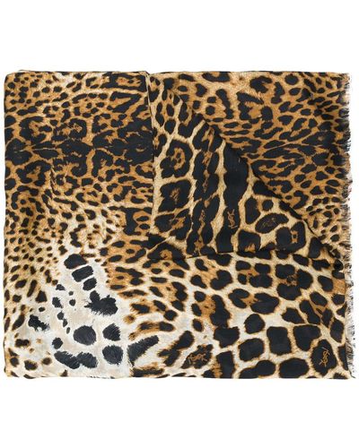 Saint Laurent Fular con estampado de leopardo - Negro