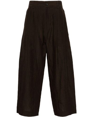 Ziggy Chen Wide-leg Cropped Linen Trousers - Black