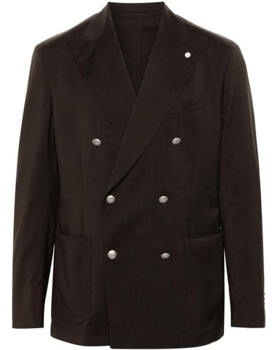 Luigi Bianchi Double-breasted Wool Suit Jacket - Black