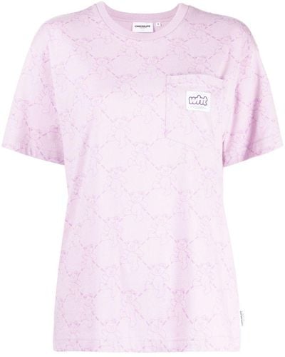 Chocoolate Graphic-print Short-sleeved Cotton T-shirt - Pink