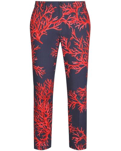 Dolce & Gabbana Coral-print Cotton Pants - Red