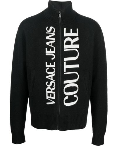 Versace Jeans Couture Cárdigan con cremallera y logo bordado - Negro