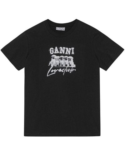 Ganni T-shirt en coton à imprimé chien - Noir