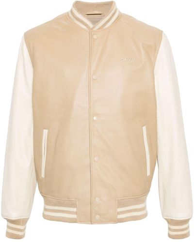 Schott Nyc Logo-embroidered Leather Bomber Jacket - Natural