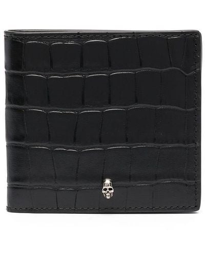 Alexander McQueen Croco en relieve BI Fold Wallet - Negro