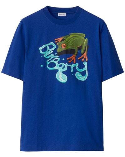 Burberry T-shirt en coton à col rond - Bleu